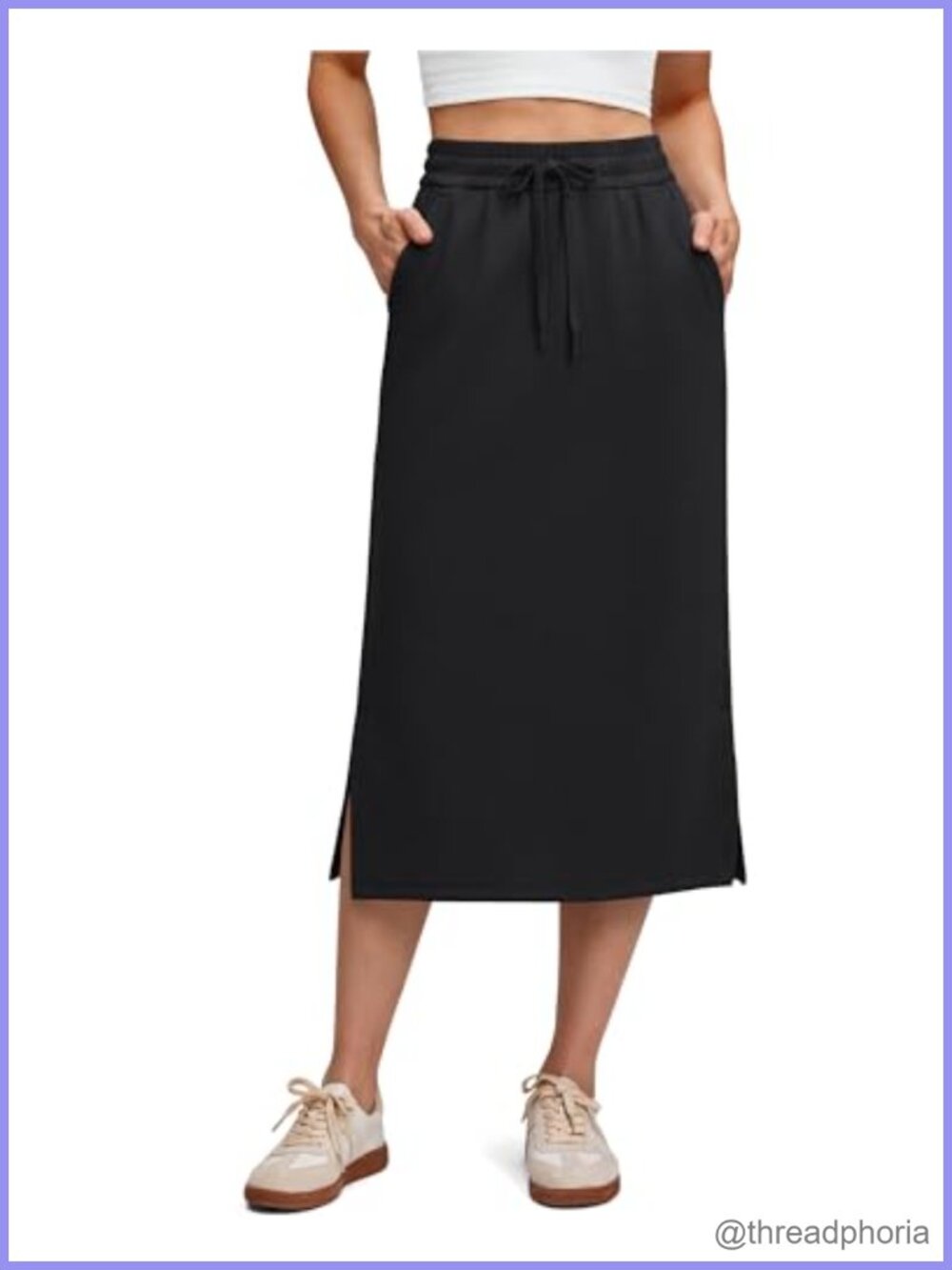 Modal Maxi Pencil Skirt with Pockets Drawstring Slit High Rise